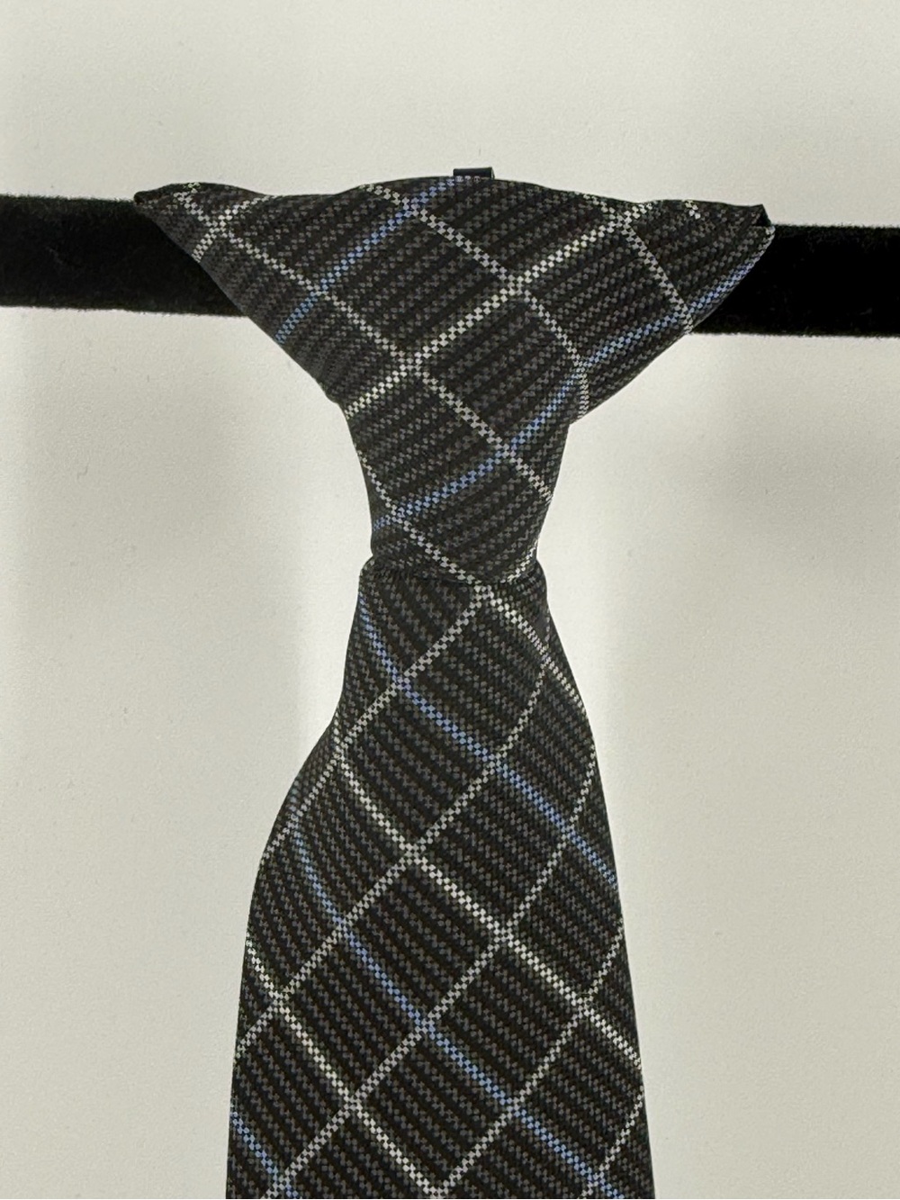 Kids Black Plaid clip on Tie with Blue Windowpane Detail